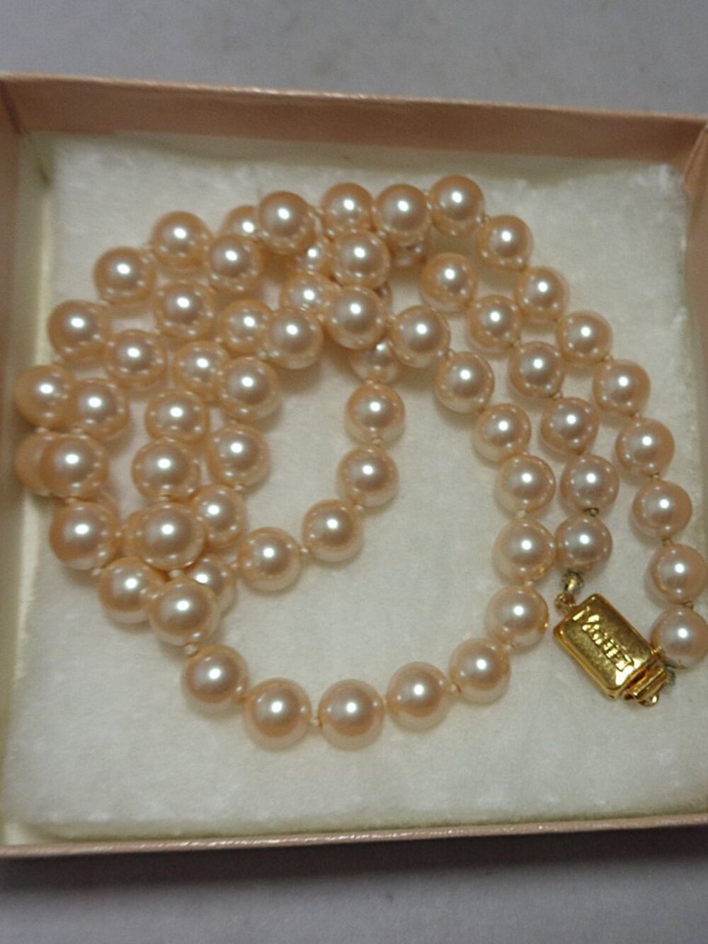 Vintage Monet 23" Faux Knotted Pearl Necklace Goldtone Clasp